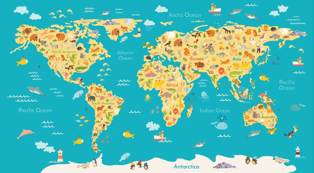 Животные на карте мира