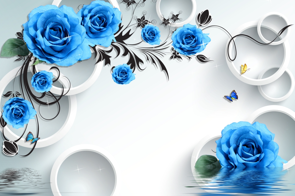 Голубые розы в отражении воды