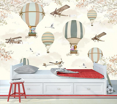 Животные на воздушных шарах в интерьере детской комнаты мальчика