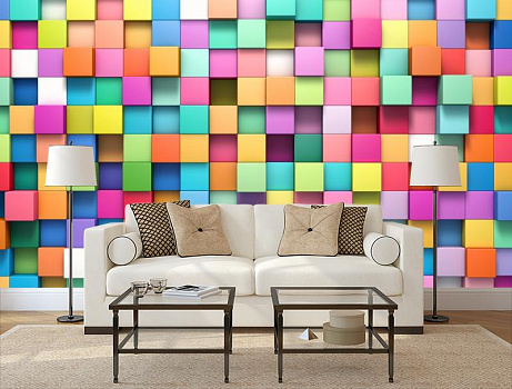 Цветные кубики в интерьере гостиной с диваном