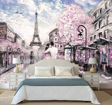 Прогулка по Парижу в интерьере спальни