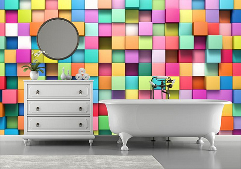 Цветные кубики в интерьере ванной