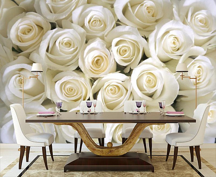 Идеальные розы  в интерьере кухни с большим столом