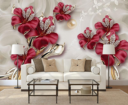 Драгоценные лилии в интерьере гостиной с диваном