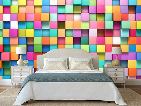 Цветные кубики в интерьере спальни
