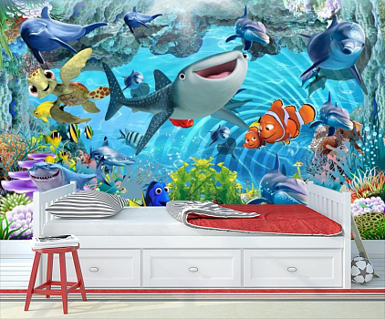 Подводный мир мультфильмов в интерьере детской комнаты мальчика