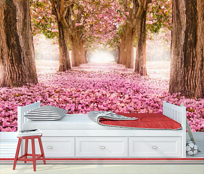 Розовый лес в интерьере детской комнаты мальчика