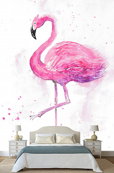 Розовый фламинго в интерьере спальни