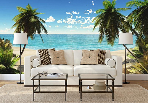 Пальмовый рай в интерьере гостиной с диваном