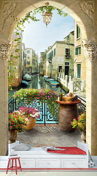 Балкончик с видом на Венецианский канал в интерьере детской комнаты мальчика