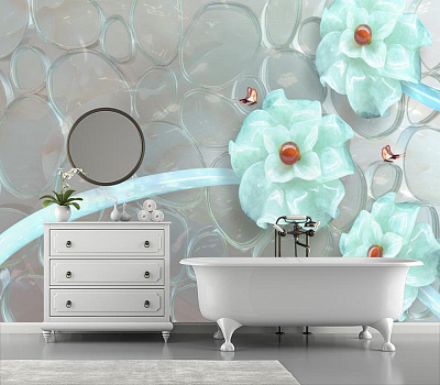 Белые цветы с пузырьками в интерьере ванной