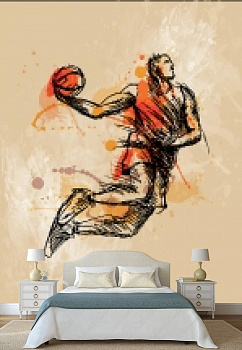 Спортсмен с мячом в интерьере спальни