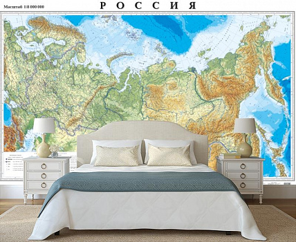 Карта России в интерьере спальни