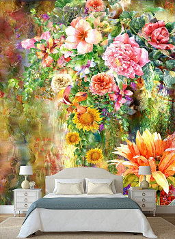 Цветочный водопад  в интерьере спальни