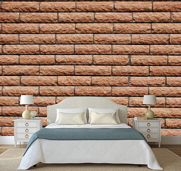 Стена из идеального кирпича в интерьере спальни