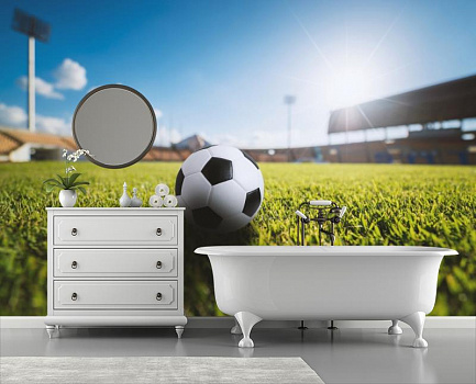 Футбольный мяч на стадионе в интерьере ванной
