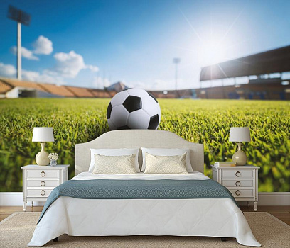Футбольный мяч на стадионе в интерьере спальни