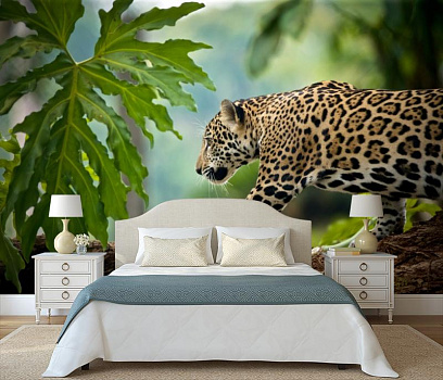 Леопард на охоте в интерьере спальни