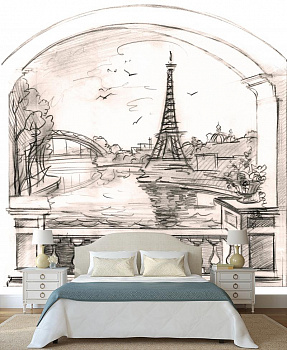 Рисунок Эйфелевой башни в интерьере спальни