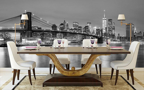 Бруклинский мост в интерьере кухни с большим столом