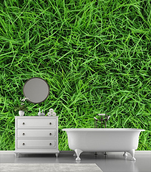 Зеленая трава в интерьере ванной