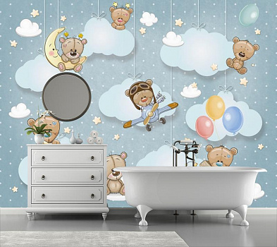 Мишки в облаках в интерьере ванной