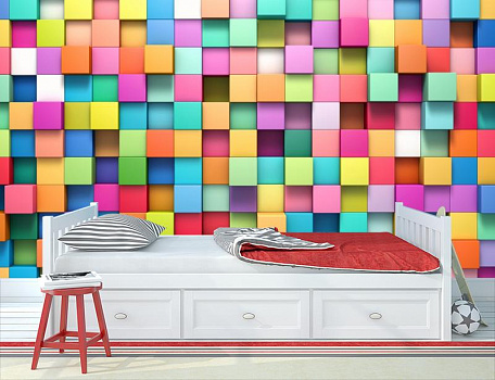 Цветные кубики в интерьере детской комнаты мальчика