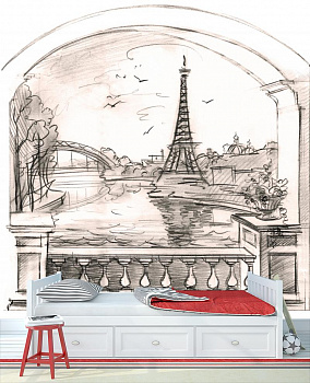 Рисунок Эйфелевой башни в интерьере детской комнаты мальчика