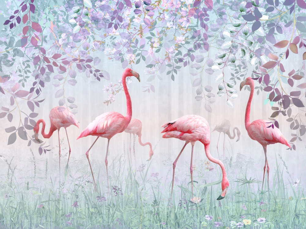 Розовые фламинго на прогулке