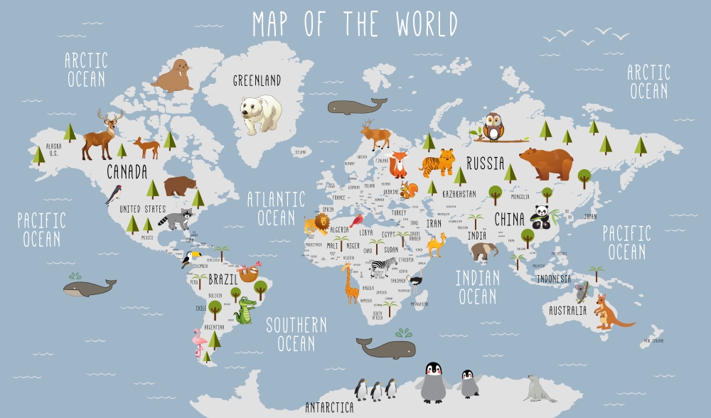 Детская карта мира животных