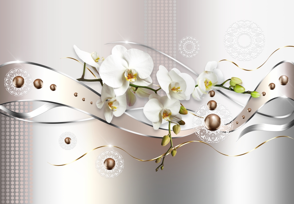 Белая орхидея с лентой