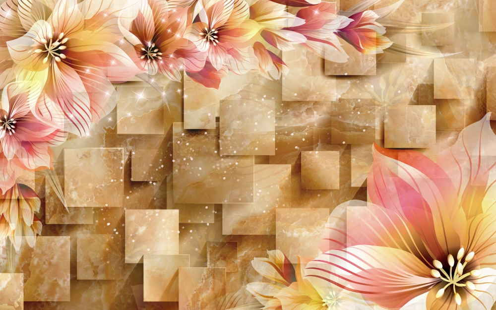 Коричневые квадраты с цветами