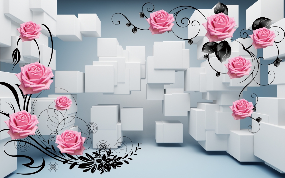 Белые геометрические фигуры с розами