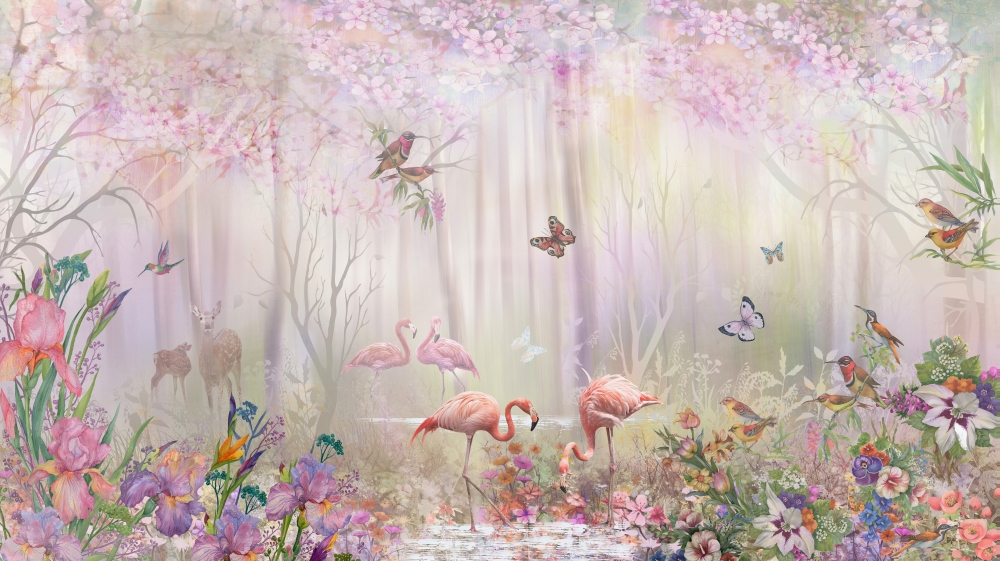 розовые фламинго в лесу