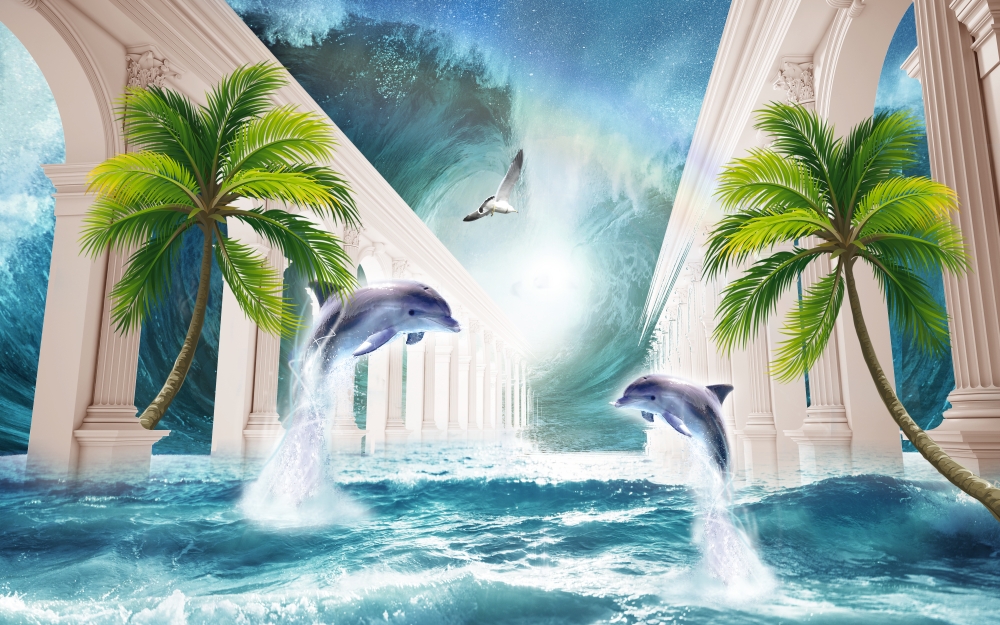 Дельфины в бушующем море