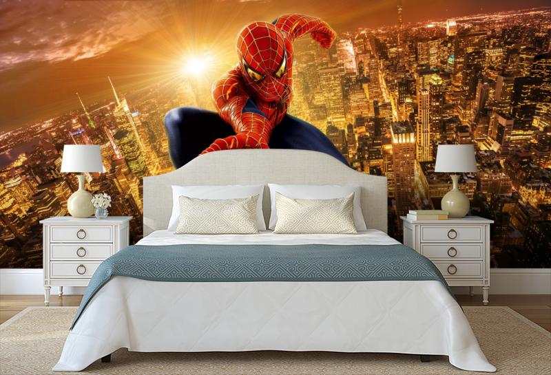 Фотообои на стену Человек паук над городом - Мультфильмы Сказки