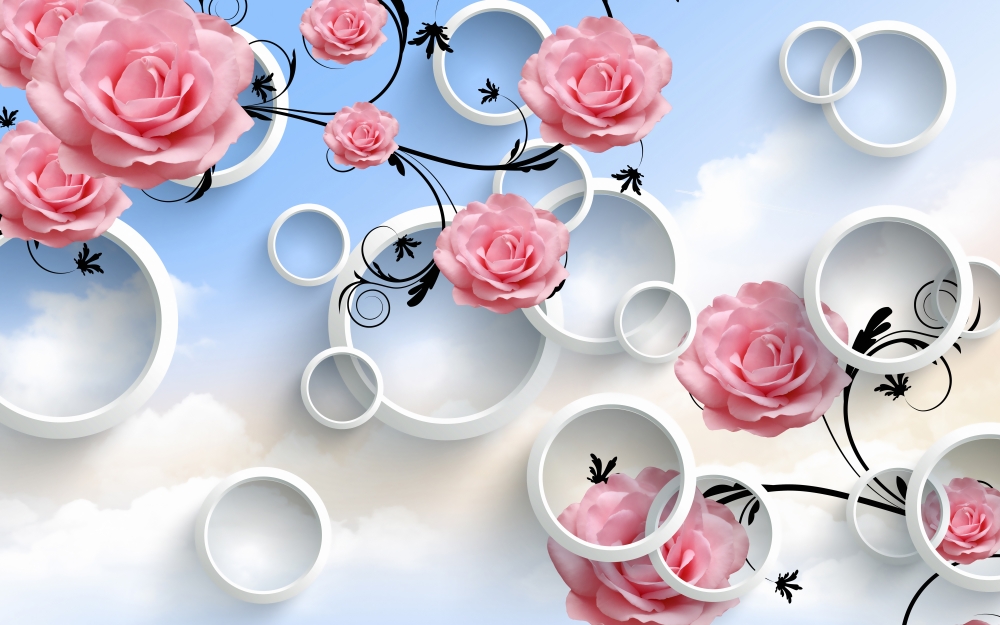 Розовые розы с белыми кругами