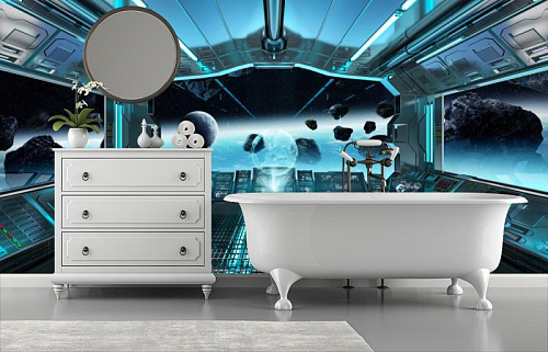 Космический корабль в космосе в интерьере ванной
