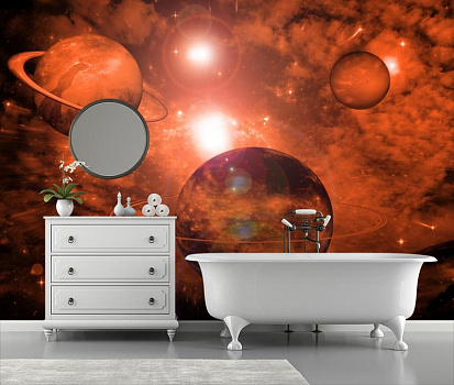 Планеты в свете солнца в интерьере ванной