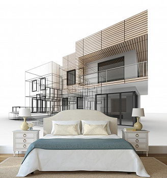 Эскиз современного дома в интерьере спальни