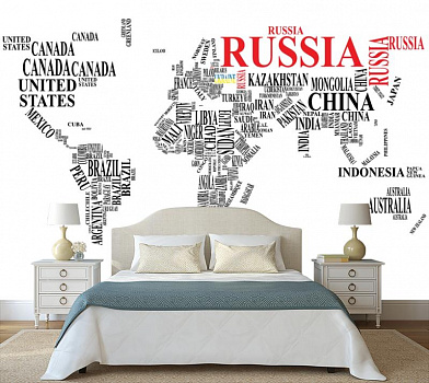 Оригинальная карта мира  в интерьере спальни