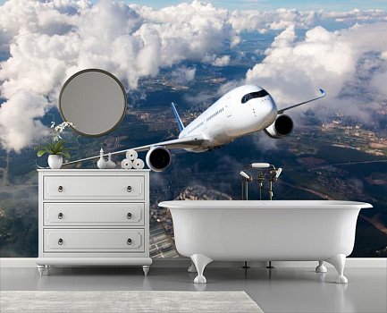Самолет в высоте в интерьере ванной