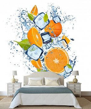 Апельсины и лед в интерьере спальни