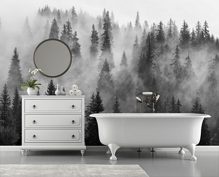 Туман в еловом лесу в интерьере ванной