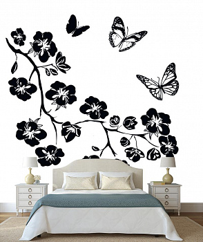 Бабочки и цветы в интерьере спальни