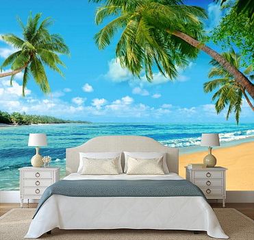 Песчаный пляж в интерьере спальни