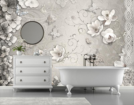 Magic flowers серебро в интерьере ванной
