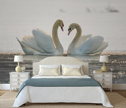 Лебединая пара в интерьере спальни