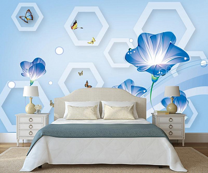 Синие лилии в интерьере спальни