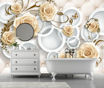 Чайные розы в кругах в интерьере ванной